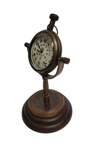 volin Compass Clock Brass Table Clock Antique Nautical Brass Stand Watch Table Size 6 inch