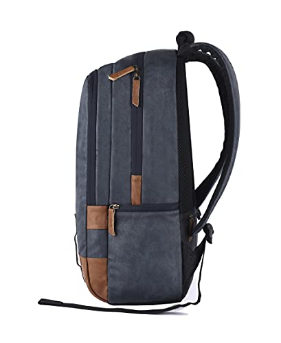 Gear Classic 20L Small Faux Leather Water Resistant Anti Theft Laptop Backpack/Backpack for Men/Women (Navy-Tan)