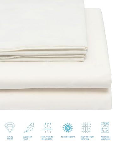 Thevasa Luxury Soft Cotton Feel Solid Bedsheet Super King Size Premium 1 Flat Sheet (108"X108") and 2 Pillow Covers (18"X28"), Softer Than 500 TC (Swiss Cream)