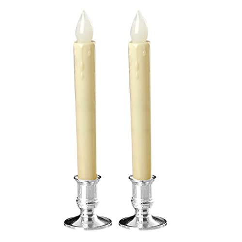 ATORSE® Flameless Flickering Led Pillars Candle Tea Light with Base Battery Powered White - Silver Base