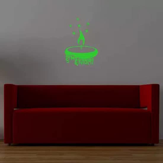 GADGETS WRAP Diwali Decoration Vinyl Wall Decal Sticker Glow in The Dark Shubh Diwali Diya