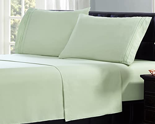 GlobalNiche® Livingston Home 1605MFS-TL-LG-K Threeline Microfiber Sheet Set, Light Green, King