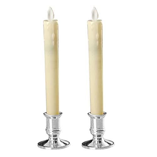 CALANDIS 2pcs Warm LED Candle Romantic Swing Flame Real Candles Home Wedding Silver B