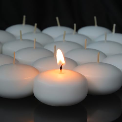 TRIRITE 24pcs White Floating Candles for Centerpieces, 2inch Unscented Floating Candles 5-6 Hours Long Burning, Floating Water Candles for Weddings Vases Baby Shower (2in,24pcs)