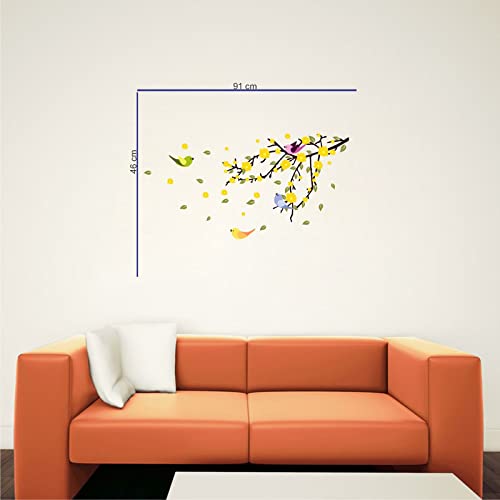 Wall Sticker Beautiful Spring Yellow Flowers with Pleasant Leaves (91x46 Cm)