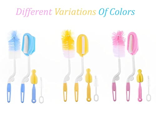 SYGA Baby Milk Bottle Nipple Straw Brush Sponge Nylon Cleaning Brush Cleaner Bottle Tong Set (Color May Vary) (4 Pcs)