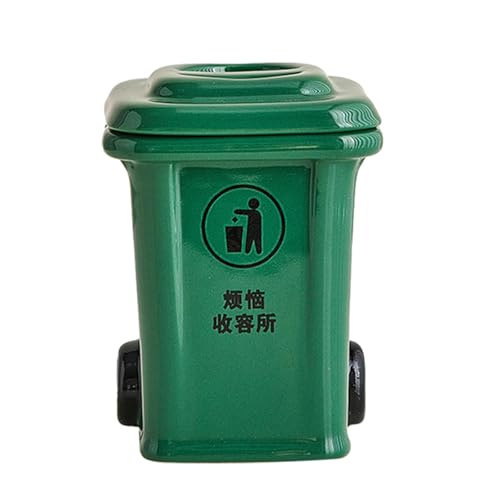 THE STYLE SUTRA® Mini Trash Can Shape Ash Holder Ceramic Portable for Living Room Office Desk Green