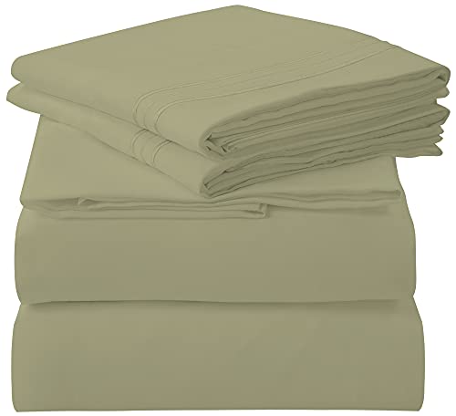 Royale Linens - 4 Piece Full Bed Sheet - Soft Brushed Microfiber 1800 Bedding Set - 1 Fitted Sheet, 1 Flat Sheet, 2 Pillow case - Wrinkle & Fade Resistant Luxury Full Size Sheet Set (Full, Sage Green)