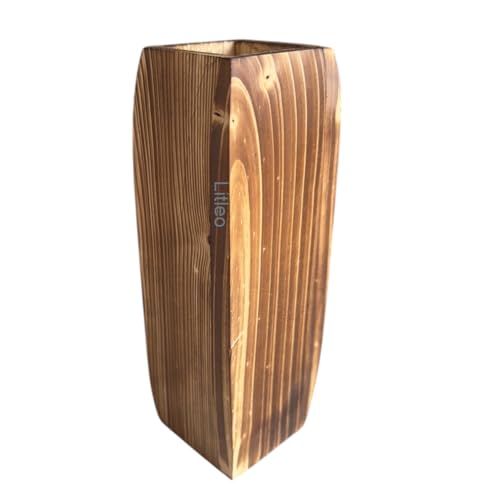 Liteo Wooden Decorative Vase, Tall Square Modern Design, Natural Wood Grain Texture (Only Vase)