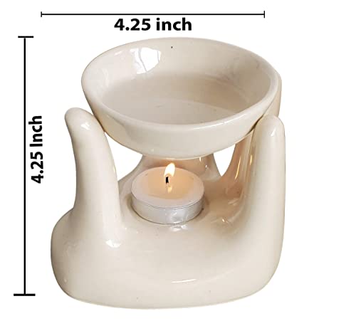 Pure Source India Oil Burner for Home, Office, with 1 Tea Light Candle, Made by Porcelain (Off - White)