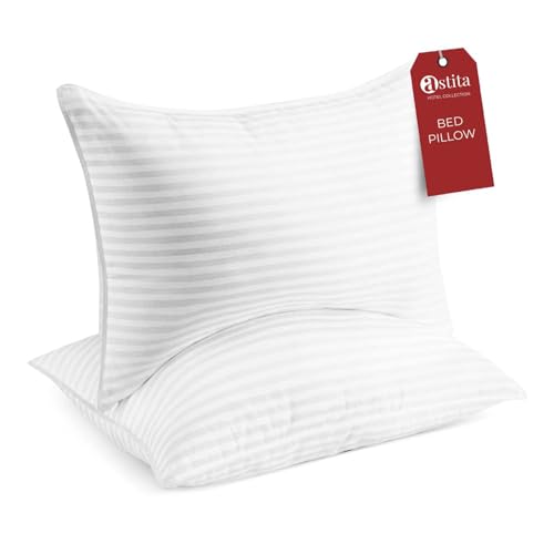 ASTITA Hotel Collection Standard Size Polyester Fibre Bed Pillows Set of 2- Cooling Polyester Pillow for Back, Stomach or Side Sleepers - 27x17 Inches Sleeping Pillow Set (White)