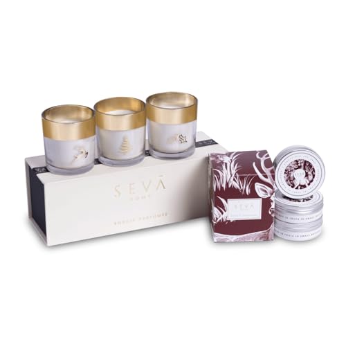 SEVA HOME Reindeer Cheer Hamper - Enchante Collection Festive Trio Candles Set + Travel Candles Set