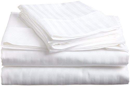 Trance Home Linen Cotton 400 Tc Elasticated Fitted Bedsheet with Pillow Covers (White, King Size)