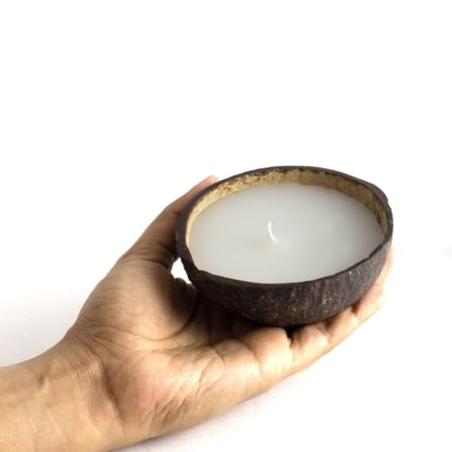 Thenga Coconut Shell Eco-Friendly Candle/Diya | Coconut Scented Candles (Set of 4), White