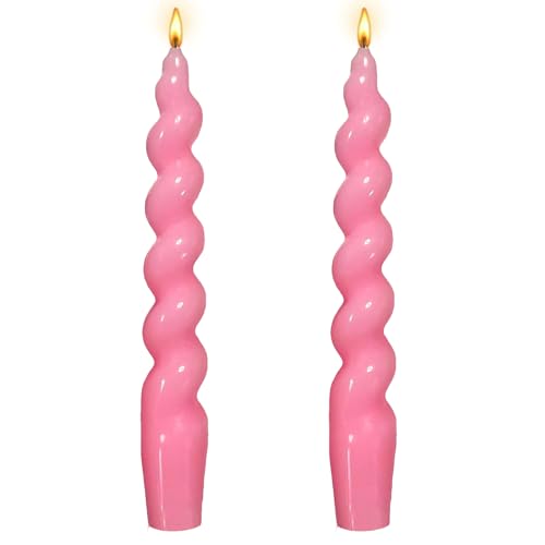 Berkebun pIink Spiral Taper Candle H7.5inch -Set of 2 Tapered Candles, Dripless and Smokeless,Long Candle,Tall Candlesticks, Home Dinner, Party, Wedding, Halloween, Churches,Christmas (20cm, Pink)