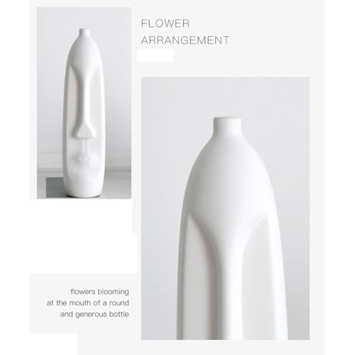 MYADDICTION Human Face Ceramic Vase Practical Home Decor for Cabinet Living Room Bedroom 10cmx39cm White