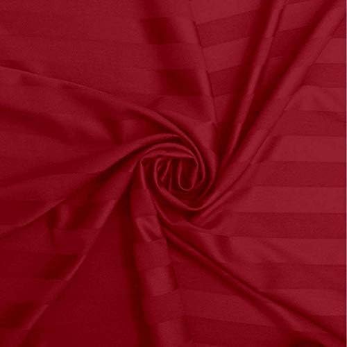 Cool Dealzz TC 300TC Pure Cotton Plain Stripe Queen Size Double Bedsheet for Double Bed with Two Pillow Covers (King, Maroon) (90X100 Inches)