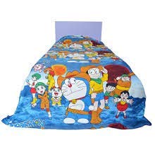 Royal Traders Cotton and Microfiber Cartoon Kids Design Print only Single Bed Reversible AC Blanket (Blue doraemon)