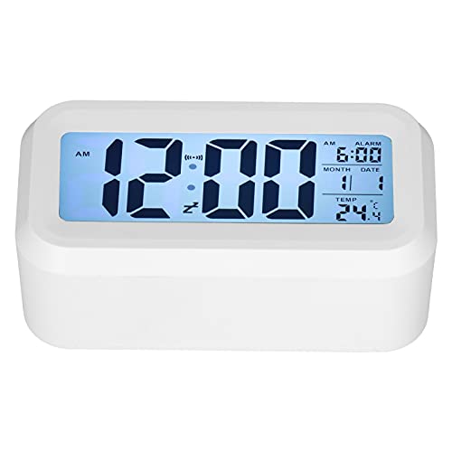 Office Desk Decor, LCD Screen Display ABS High Sensitivity Modern Clock for Office for Home(White)