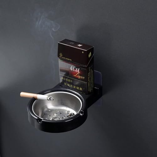 HARVA Wall Mounted Ashtray for Bathroom, Toilet, Balconies Walls, office | Stainless Steel Ashtray Cigarettes Storage Rack (Black)