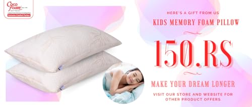 COCOFOAM Organic Bamboo Kids Pillow for Sleep,Bed Set,Head Shaping,Neck Support. (Pack of 2 Pillow, White)