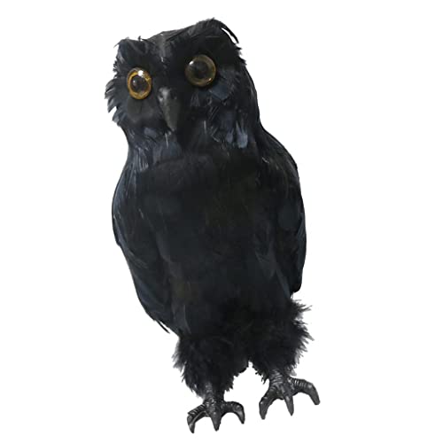 CALANDIS Artificial Feather Black Owl Figurine Statue 27cm Lawn Ornaments