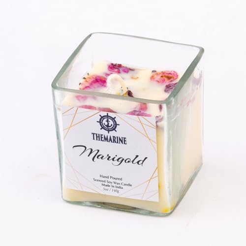 THEMARINE Marigold Scented Soy Wax jar Candle | Natural Soy Wax | No Smoke Wick