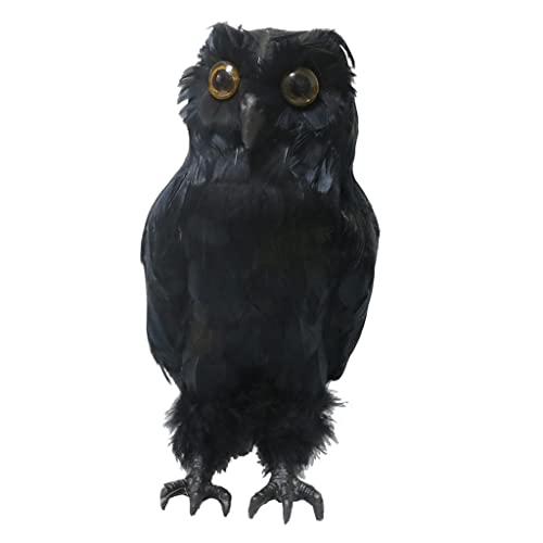 CALANDIS Artificial Feather Black Owl Figurine Statue 27cm Lawn Ornaments