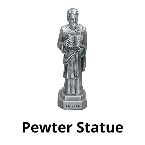 The Bethany Collection - Fine Pewter Statues Pewter Catholic Saint St Luke Statue with Laminated Prayer Card, 3 1/2 Inch