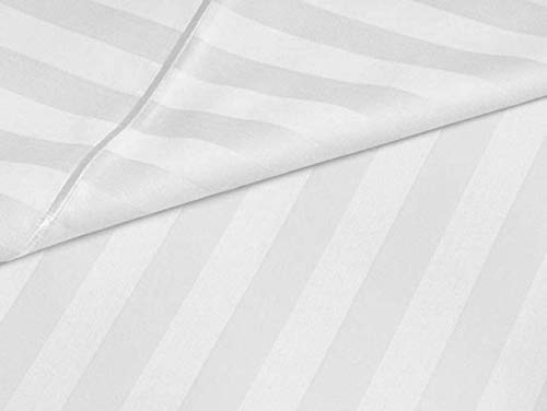 NEW LEAF 210 TC Glace Cotton Striped/Lining Plain Bedsheet for Double Bed King Size with Two Pillow Covers for Home-Hotels-Guest House-White