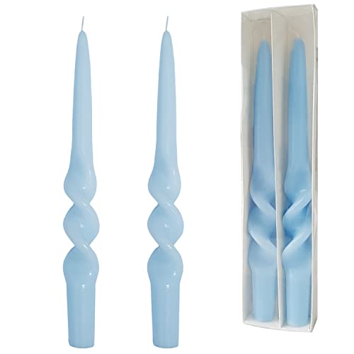 Spiral Taper Candle Sticks - 9.5 Inches Handmade Dripless Twisted Candle for Dinner Wedding & Home Decor Set of 2 Blue A (Blue)