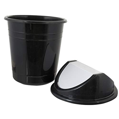 Kuber Industries Plastic Medium Size Swing Lid Dustbin/Garbage Bin/Waste Bin (Black & White)-KUBMART10215