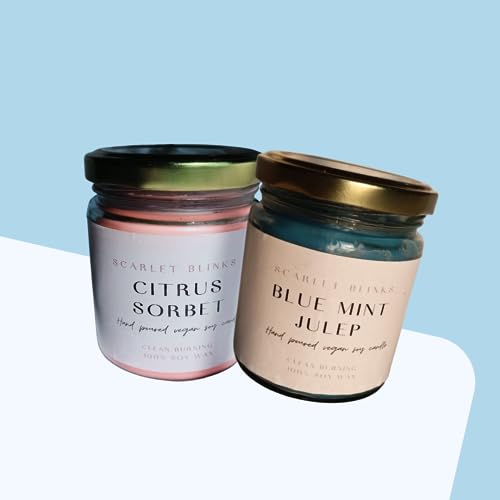 Scarlet Blinks Citrus Sorbet and Blue Mint Julep Candles | Soy Wax Candles | Aroma Therapy Candles | Burning Time :-45 HRS Pack of 2