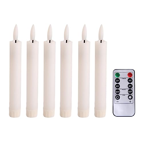 CALANDIS® 6X Led Candles 3D Wick Flameless Taper Candles for Wedding Party White | 6 Led Candles 1 Remote Control