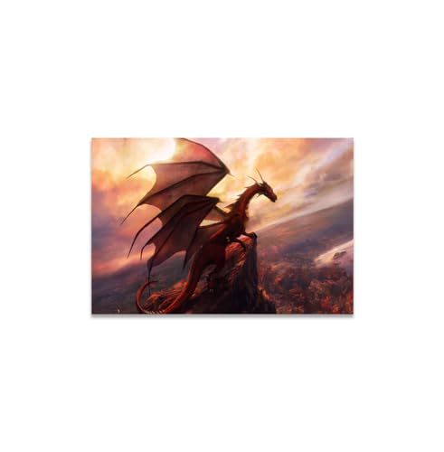 GADGETS WRAP Canvas Gallery Wrap Framed for Home Office Studio Living Room Decoration (14x11inch) - Red Dragon