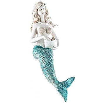 White Resin Sitting Mermaid with Turquoise Tail