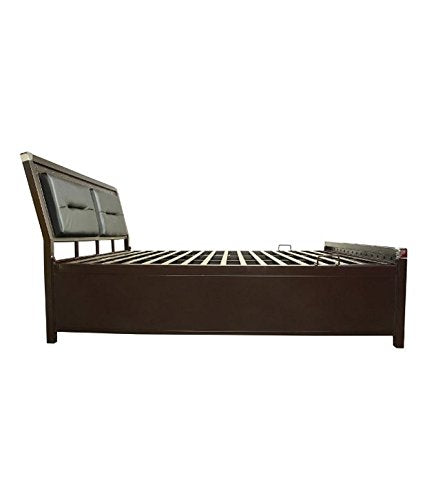 Royal Interiors Doubhead Metal Matte Finish Bed with Hydraulic Storage with Foam Mattress (King Size, Black)