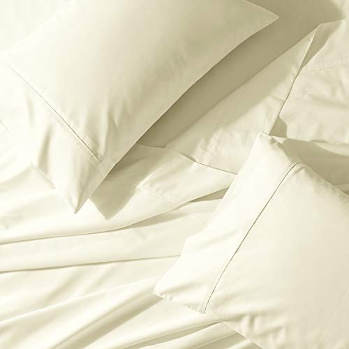 Full, Ivory : Solid Ivory Percale Full Size Sheet Set 100% Cotton (Deep Pocket) 300 Thread Count by Sheetsnthings