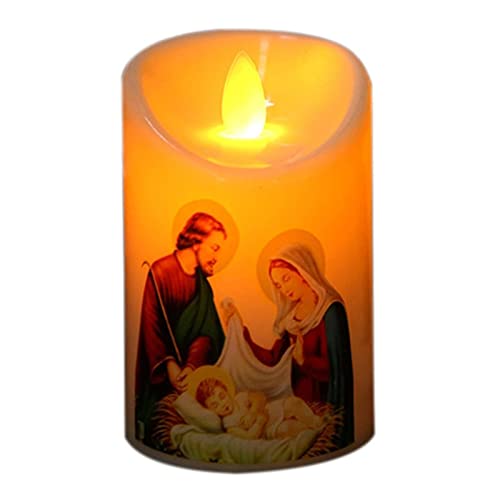 ATORSE® Electronic Candle Flameless Pillar Light Decoration Saint Family