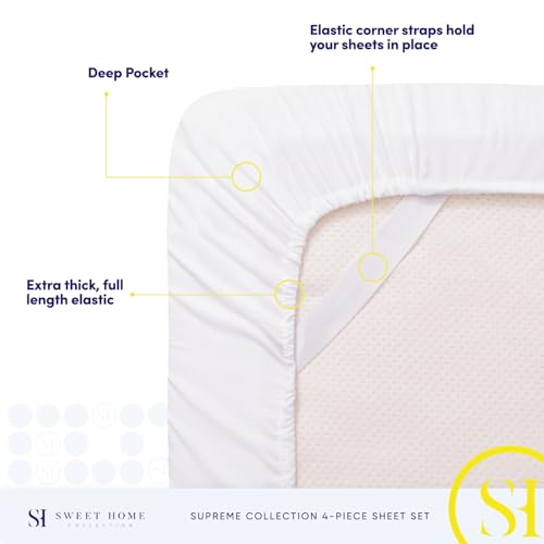 RV Queen Bed Sheets - Breathable Luxury Sheets with Full Elastic & Secure Corner Straps Built In - 1800 Supreme Collection Extra Soft Deep Pocket Bedding Set, Sheet Set, RV Short Queen, White