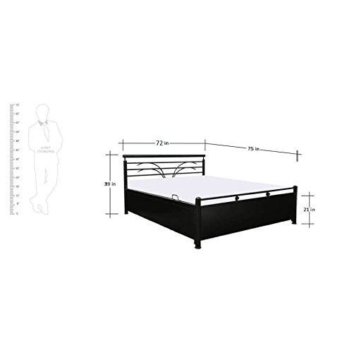 Royal Interiors Leaflet Metal King Size Bed with Foam Mattress and with Hydraulic Storage for Bedroom Living Room Furniture Double Bed for Home (King Size) (75"x72")