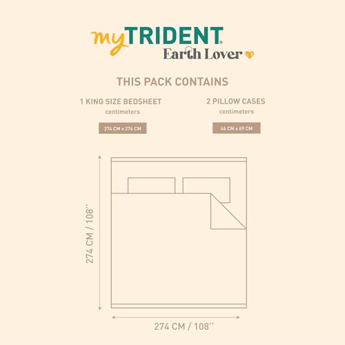 Trident Earth Lover King 3-Piece Bedsheet Set, 100% Cotton, Bedsheet for Double Bed (1 King Size Bedsheet with 2 Pillow Covers) Superior Softness, 144 Thread Count, Deodar