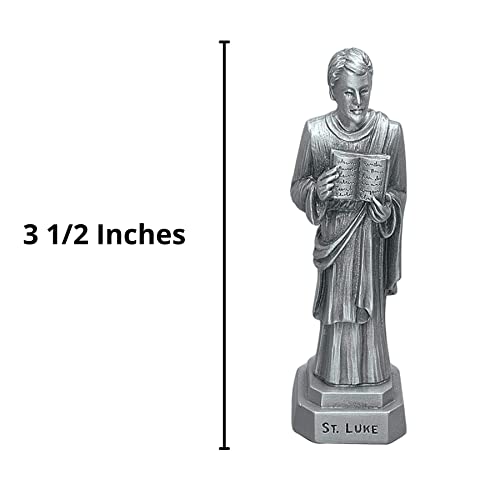 The Bethany Collection - Fine Pewter Statues Pewter Catholic Saint St Luke Statue with Laminated Prayer Card, 3 1/2 Inch