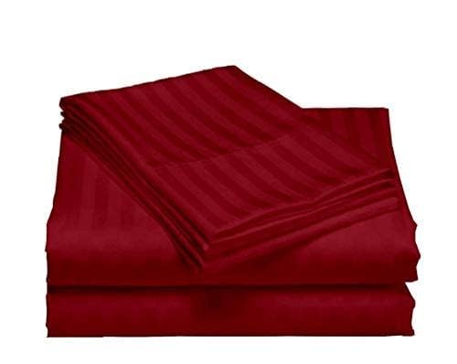 Cool Dealzz TC 300TC Pure Cotton Plain Stripe Queen Size Double Bedsheet for Double Bed with Two Pillow Covers (King, Maroon) (90X100 Inches)