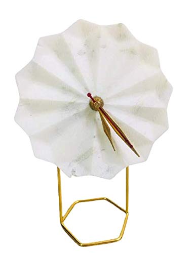 MARMEX Brand Artistic Marble Stone Clock with Metal Stand (White)