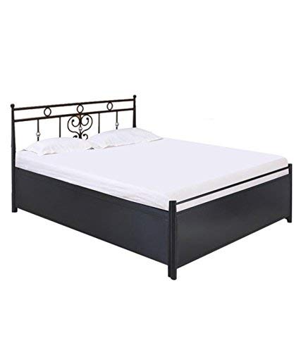 Royal Interiors King Size Metal Bed with Foam Mattress and Hydraulic Storage (Matte Finish,Black)