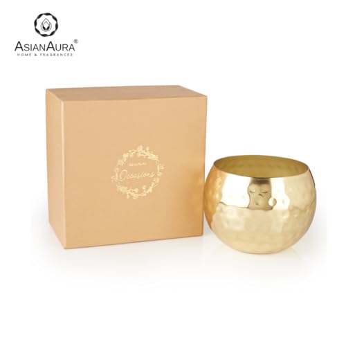 Asian Aura Scented Soy Blend Candle in Hammered Gold Jar with Gift Box | Smokeless, Long-Lasting Aroma Candle for Home Decor, Events, Relaxation, and Gifting (Gold, English Lavender)