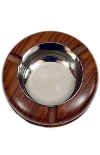 Zeguard Handicraft India Wooden Hand Crafted Carved Decorative Round Ashtray with 3 Spots for Resting While Smoking Car/Home/Garden/Kitchen Diwali Gift