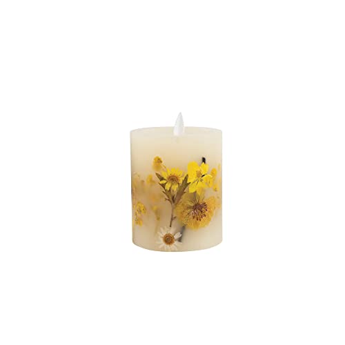 Creative Co-Op Pillar Daisy Inlay and Timer, Multicolor LED Candle, Yellow