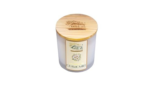 Tara Candles-Wellness of India - Chamomile Scented Single Wick Frosted Glass Jar Wooden Lid Candle| Rеlaxation & Strеss Rеduction Aromathеrapy Candles for Living & Mediation Room| Medium